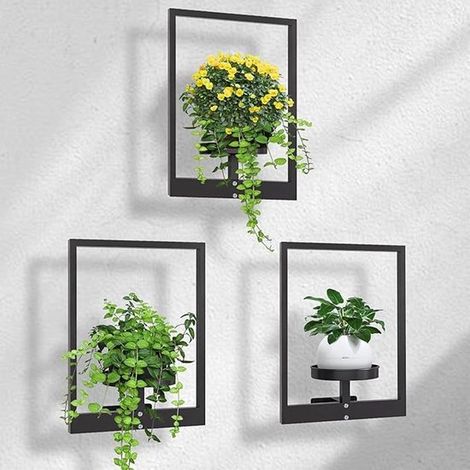 Soporte de pared de 3 piezas con rejilla metálica para colgar plantas. (1/5)