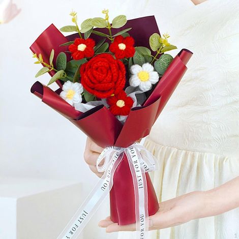 Bouquet de fleurs au crochet, tricoté à la main, décoration intérieure, cadeau pour la fête des mères.jaune (1/5)