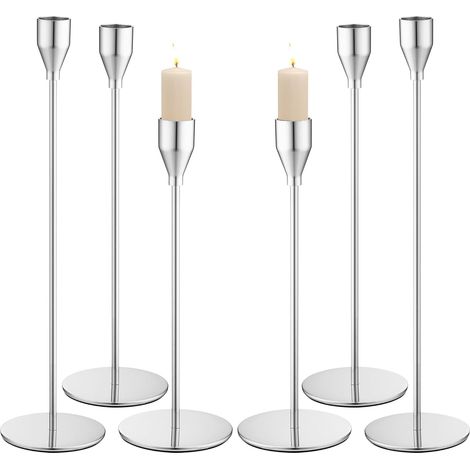 Bougeoir en métal , Chandelier en Trois hauteurs de 33/28/23cm, Porte Bougie de décoration rétro adapté aux Mariages, fêtes, Anniversaires, décoration de la Maison (Argent) (1/5)