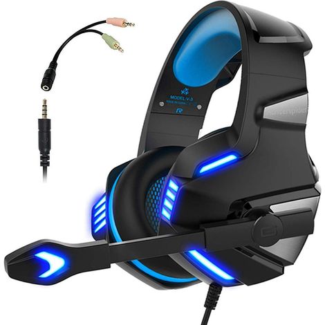 Casque de jeu V3 Pro, son surround 7.1, éclairage LED et microphone (bleu)