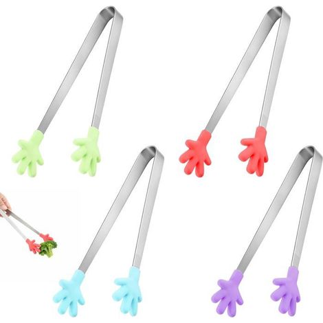 Pinces à sucre Lot de 4 Acier inoxydable et silicone Multicolores Pour buffets et pâtisseries (1/5)