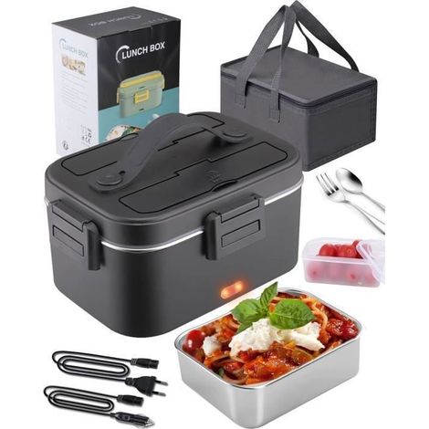 Lunch Box Chauffante Électrique 75W Acier Inoxydable Détachable 1,8L Gamelle Chauffante 12V-24V-220V, Boite Repas Pou [16] (1/4)