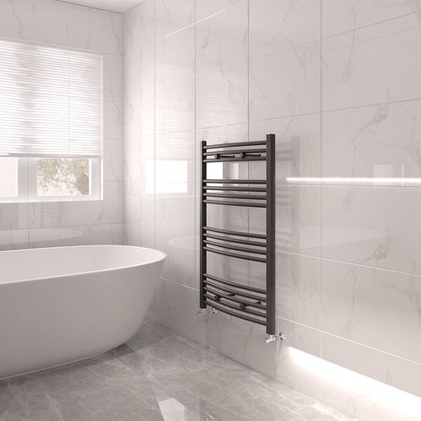 Bathroom Mordern Heated Towel Rail Radiator Central Heating Ladder Warmer 1000x600mm Anthracite Curved
