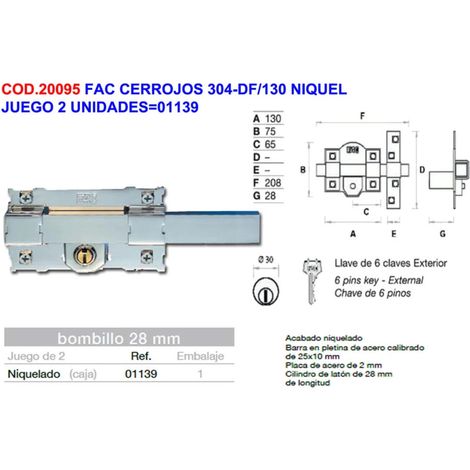 Set di 2 unità di chiusure nichelate 304-DF/130