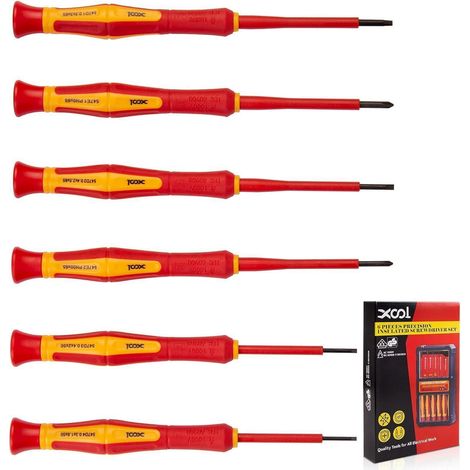 Jeu de 6 tournevis de précision isolés 1000V VDE, embouts plats et cruciformes, pour électricien (1/5)