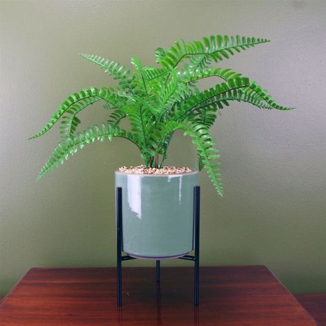 40cm Artificial Fern Plant with Ceramic Planter & Stand (1/4)