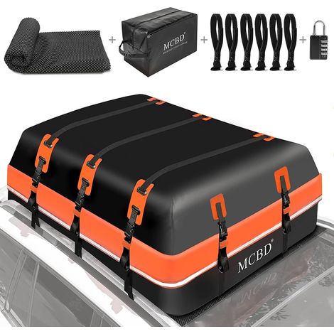 Coffre de Toit étanche à 21 Pieds cubes/594L - pour Bagages de Toit Portable Convient pour Tous Les véhicules SUV avec/sans Rails - avec 10 Sangles renforcées et 6 Crochets de Porte appropriés, Orange