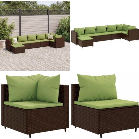 7-tlg. Garten-Lounge-Set mit Kissen Braun Poly Rattan - Gartensets - Lounge Möbel - Outdoor Möbel - Gartenmöbel - Rattan Möbel - Home & Living (1/5)