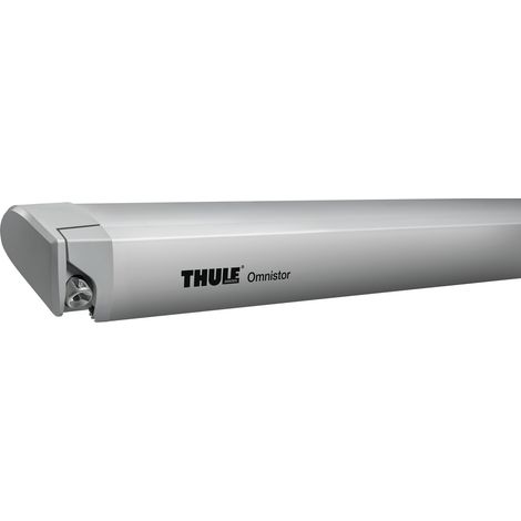 Store Omnistor 6300 manuel 350 cm – Toile PVC gris – Boîtier anodisé – Montage sur toit – Descente verticale des pieds intégrés – Thule (1/5)
