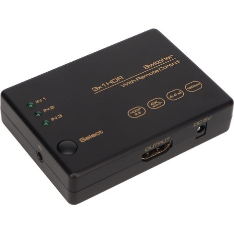 Commutateur HDMI 4K 3 en 1 sortie, 60Hz HDR, HDCP 2.2, télécommande incluse pour TV, projecteur, console de jeu (1/5)