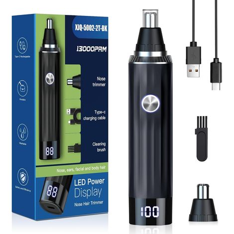 Tondeuse de nez pour homme 2 en 1 avec affichage LED, rechargeable par USB, pour homme et femme, double lame, étanche IPX7