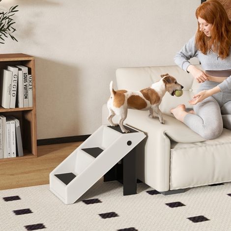 Escalier pour chien 3 marches pliable 53 x 30,5 x 36,5 cm en plastique blanc DESVIAE