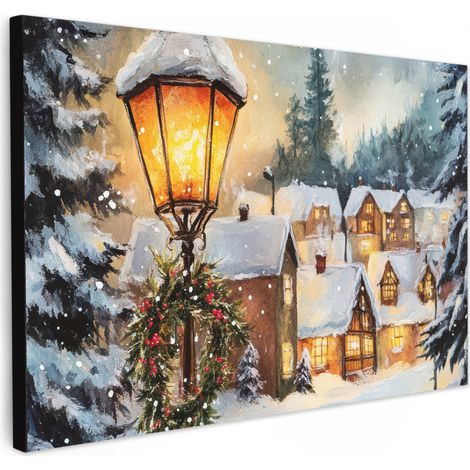 CUADRO EN LIENZO Pueblo navideño - Casas - Nieve - Navidad Cuadros Para Dormitorio 30x20 cm