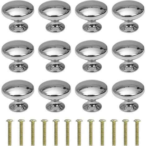 CCYKXA 12 Pieces 30mm Round Drawer Knobs Furniture Handle for Cupboards Cabinets with Screws Chrome (1/5)