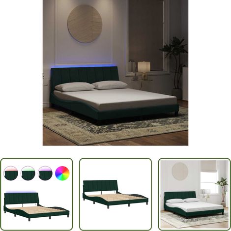 LED-Leuchten -  Bettgestell mit LED ohne Matratze "Hanko" Dunkelgrün 160x200 cm Samt (1/5)