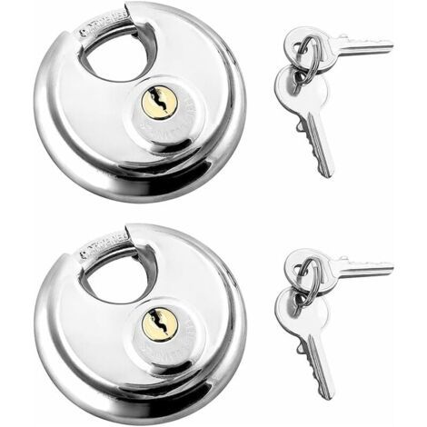 Lot de 2 Cadenas avec Manille en Acier Inoxydable Verrouillage du Disque 2 Clés , Cadenas Extérieur Cadenas Résistant aux Intempéries (1/4)