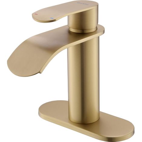 Robinet de lavabo de salle de bain en or brossé – Robinet de salle de bain en cascade pour 1 ou 3 trous, robinet de lavabo de salle de bain avec pont de 10,2 cm (1/5)