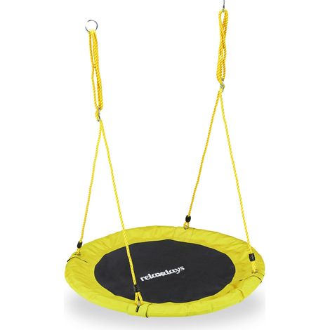 Balançoire nid d'oiseau ronde jardin 110 cm assise confortable réglable en métal gris (1/4)