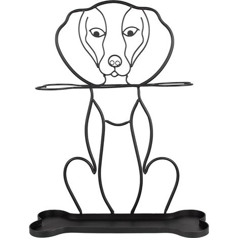 Porte-parapluies Design Chien avec Os en Métal Noir Support Décoratif 46 x 15 x 58 cm - PANGIVO
