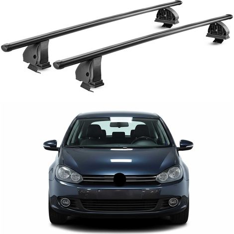 OMAC Barres de toit transversales en acier pour VW Golf mk6 HB Break 2008-2012 5Portes – TÜV / DIN 75302:2019 – Antivol inclus – Rainure en T (accessoires) – Charge max 75 kg – 2 barres – Noir (1/4)
