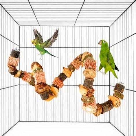 Perchoir Rongeur Naturel 80 cm – Coques Noix, Fibre Ananas, Maïs – Flexible et Mâchable – pour Perruche, Calopsitte, Conure, Perroquet – Barre À Mâcher + Grimper – avec Fixations (1/5)