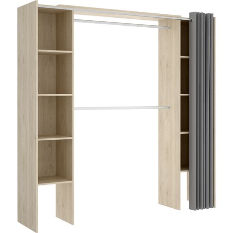 Armoire dressing extensible coloris chêne naturel avec rideau - Longueur 180 x Profondeur 50 x Hauteur 205 cm (1/5)