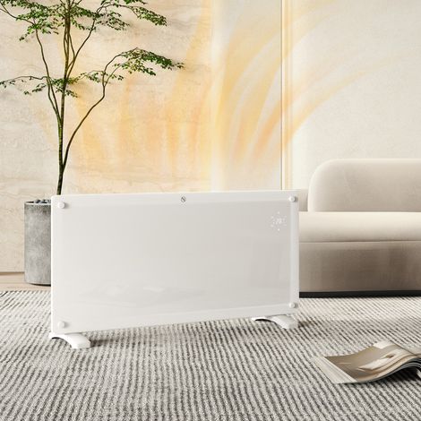 Blanc - Chauffage convecteur 2000W silencieux, mur et sol, thermostat, minuterie 24h, affichage LED et télécommande, faible consommation (1/5)