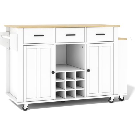 Isla de cocina móvil con encimera deslizante, MDF, 136(223)x50x93 cm, blanco y roble (1/5)