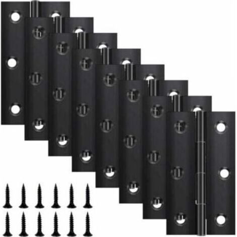 FENOPLASTICALot de 8 charnières pliantes 68 mm × 38 mm, charnière en acier inoxydable noir, charnière piano, petite charnière, charnière de porte pour portes, fenêtres, armoires avec 48 vis (1/4)