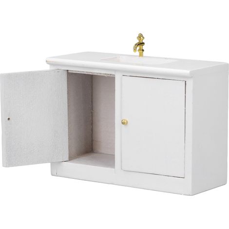 Lavabo en bois pour maison de poupée, meuble vasque miniature blanc, échelle 1:12 (1/5)