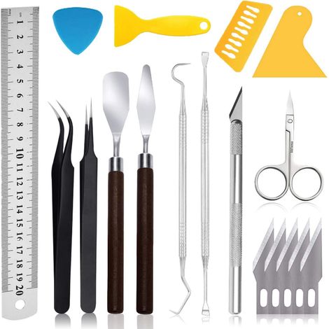 Outils de désherbage en vinyle – 18 outils d'artisanat de base comprenant des ciseaux, une pince à épiler, un sarcloir, un grattoir, un couteau de désherbage en vinyle silhouettes Camées (1/5)