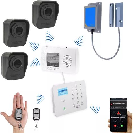 Kit "hangar agricole" - 3 détecteurs de mouvement à piles + 1 détecteur ouverture + alerte GSM (DA600+/KP) (1/5)
