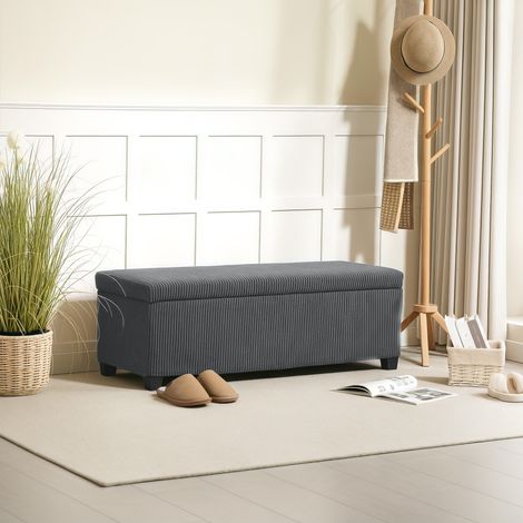 Aufbewahrungsbank, 84 l Fassungsvermögen, 112 x 42 x 40 cm, mit Cord bezogen, fürs Bettfußende im Wohn- oder Schlafzimmer, Grau