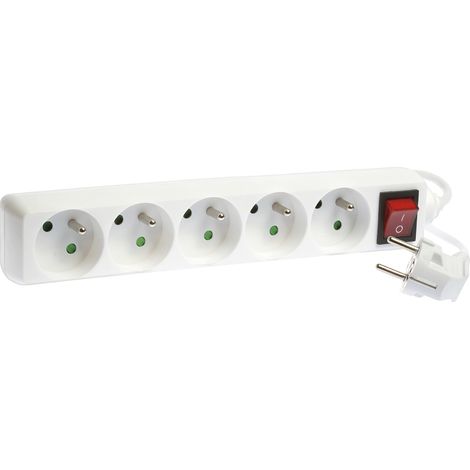 Blocs multiprises 5 prises 2P+T 16A - H05VV-F 3G1mm² - 1 mètre - Blanc avec interrupteur