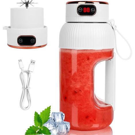 1200ml Mixeur Portable, Mini Blender Réchargeable, Grand Capacité pour Smoothies, Mélange et Broyage de Glace, Shaker Électrique