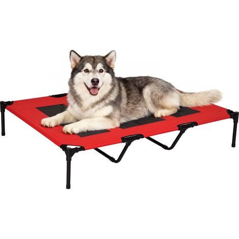 Lettino rialzato portatile per cani e gatti – Rete traspirante e tessuto Oxford – Per uso interno ed esterno – 122 x 92 x 23 cm – Rosso