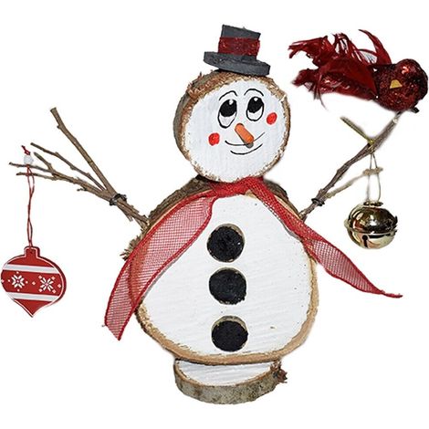 Addobbi di natale legno pupazzo di neve decorazioni per albero casa natalizie prodotto artigianale tronco naturale idea regalo - decoro: Set da 3 - 1 per ogni espressione (1/5)