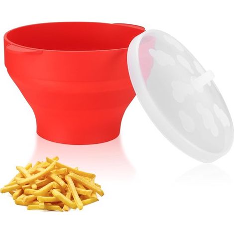 Máquina plegable de silicona para hacer palomitas de maíz con tapa, Libre de BPA y sin aceite, Máquina para hacer palomitas de maíz para el hogar (1/5)