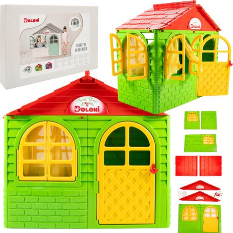 Kinderspielhaus mit zu öffnenden Fenstern und Türen, mit Vorhängen, ohne Boden – der perfekte Spielbereich für die Kleinen, Modell 02550/13 (1/5)