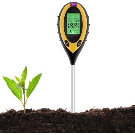 Testeur de sol 4 en 1 : pH-mètre, hygromètre, thermomètre, ensoleillement, pour jardin, ferme, pelouse, usage intérieur et extérieur. (1/3)
