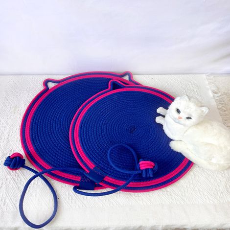Arbre à Chat Griffoir en Corde de Coton Tressée avec Balle de Jeu et Coussin de Sommeil, Résistant aux Griffes, Lavable, Tapis pour Chats 42 cm - Violet Dopamine