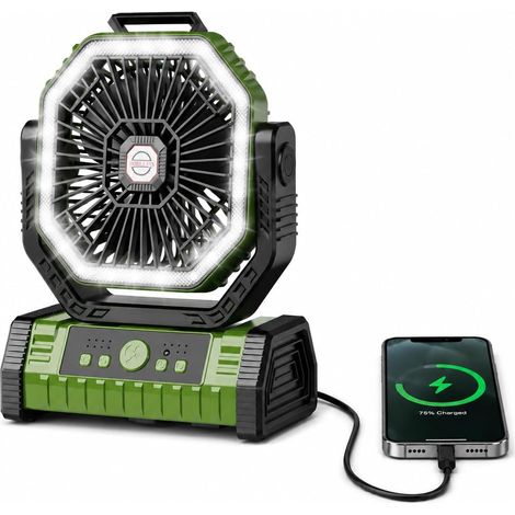 ventilateur de camping 20000 mAh avec lumière LED,4 vitesses, avec télécommande et crochet, minuterie 8h, mode d'oscillation automatique Ventilateurs de table,lumière pour l'extérieur (1/5)