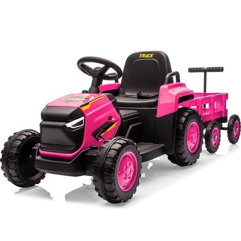 12V Tracteur Électrique Enfants - Pelle & Remorque Amovible, 6 Pneus & LED & Klaxon, Télécommande 2,4G,ROSR (1/5)