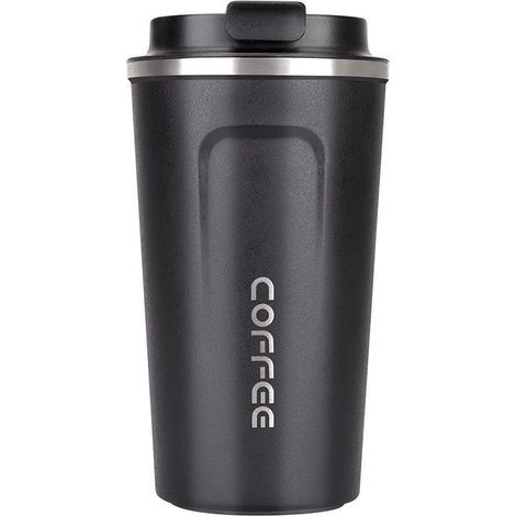 Isolierbecher aus Edelstahl, 380 ml, tragbar, schwarz, ideal für Kaffee und Tee – (1/5)