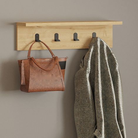 Appendiabiti Taipana, 4 Ganci, Installazione a Muro, Sfumatura Colore Struttura Rovere, 15h cm Marrone Rovere (1/4)
