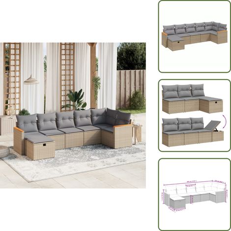 The Living Store Salon de jardin avec coussins 7pcs mélange beige résine tressée - Ensemble Salon De Jardin - Salon De Jardin Extérieur - Mobilier De Jardin - Canapé Jardin - Chaise Lounge