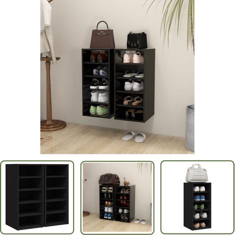 The Living Store Schuhschränke 2 Stk. Schwarz 31,5x35x70 cm Holzwerkstoff - Schuhschrank - Schuhregal - Garderobe - Einbauschrank - Schrank Für Schuhe (1/5)