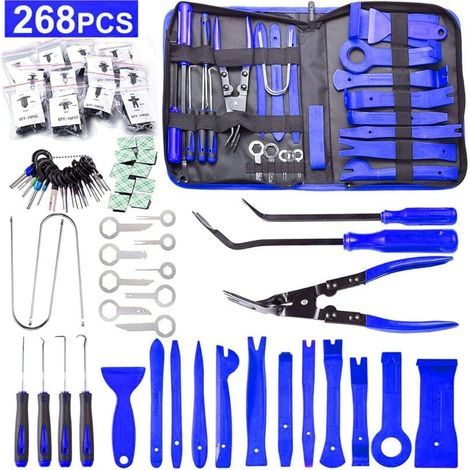 268 Pièces Outils De DéMontage De Garnitures Trousse, pour Panneau Accessoires Porte Autoradio Tableau De Bord De Voiture, avec Broches De Retenue, Ensemble à Pince et Extracteur D’Attaches (1/5)