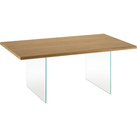 Tavolo Fisso Snooker 200x100 cm, Top in Rovere Naturale Impiallacciato con Bordo Massellato e Gambe in Vetro Temperato Trasparente (1/4)