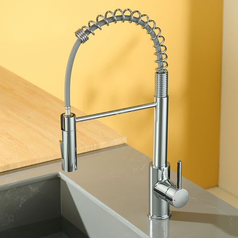 Rubinetto da cucina con doccetta estraibile, miscelatore flessibile a molla girevole a 360°, rubinetto monocomando per lavello, rubinetto da cucina in acciaio inossidabile, cromato